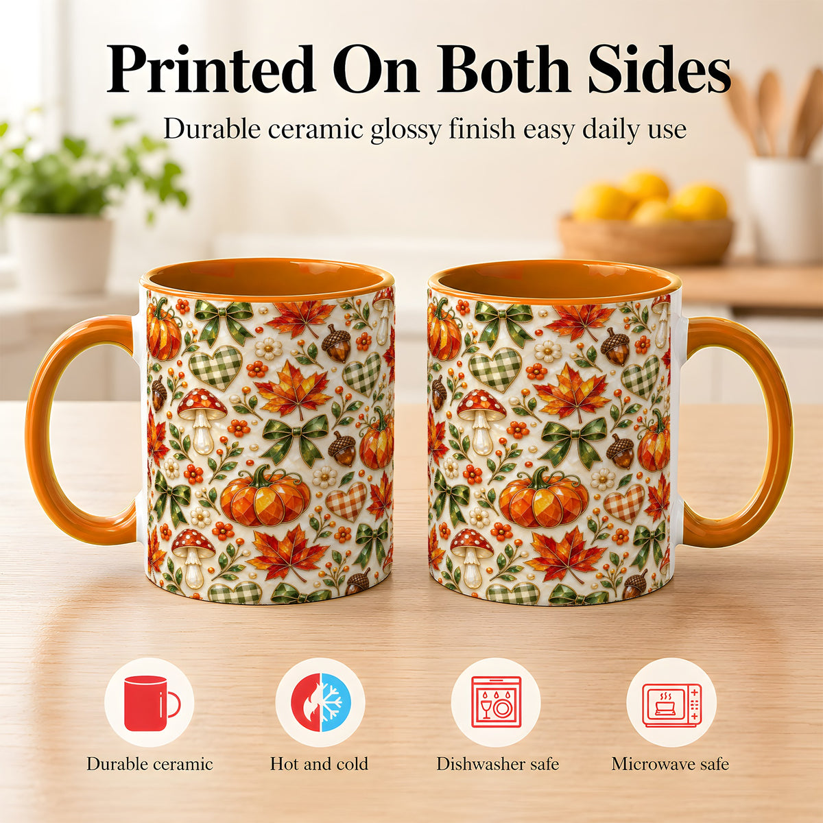 #pl[11oz|Orange] Faceted Fall Coffee Mug, Pumpkin Maple Mug, Ceramic Cup