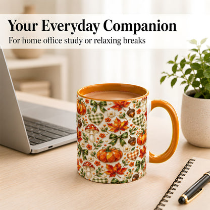 #pl[11oz|Orange] Faceted Fall Coffee Mug, Pumpkin Maple Mug, Ceramic Cup