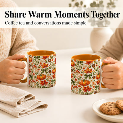 #pl[11oz|Orange] Faceted Fall Coffee Mug, Pumpkin Maple Mug, Ceramic Cup