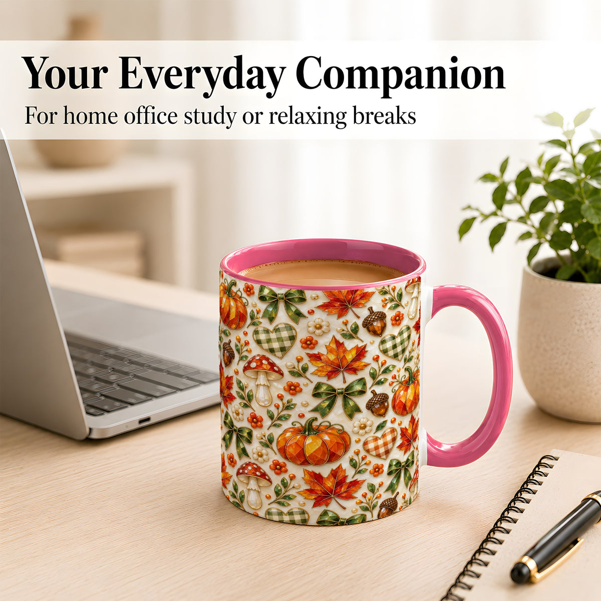 #pl[11oz|Pink] Faceted Fall Coffee Mug, Pumpkin Maple Mug, Ceramic Cup