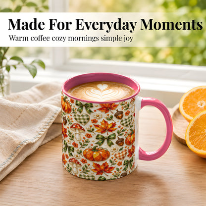 #pl[11oz|Pink] Faceted Fall Coffee Mug, Pumpkin Maple Mug, Ceramic Cup