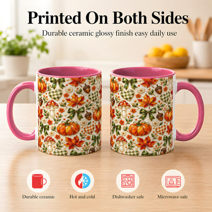#pl[11oz|Pink] Faceted Fall Coffee Mug, Pumpkin Maple Mug, Ceramic Cup