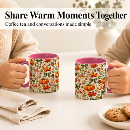 #pl[11oz|Pink] Faceted Fall Coffee Mug, Pumpkin Maple Mug, Ceramic Cup