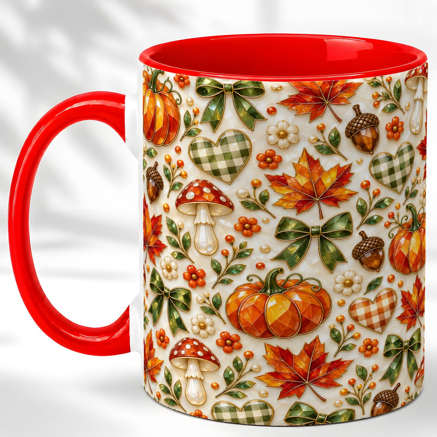 Faceted Fall Coffee Mug, Pumpkin Maple Mug, Ceramic Cup