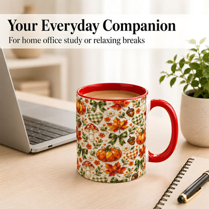 #pl[11oz|Red] Faceted Fall Coffee Mug, Pumpkin Maple Mug, Ceramic Cup