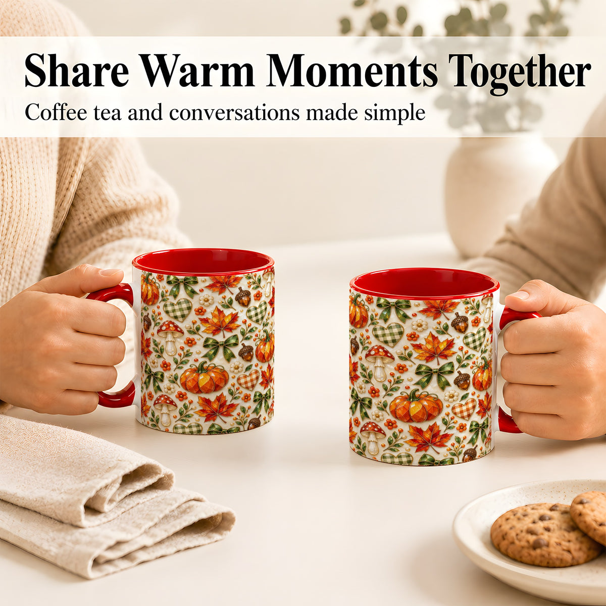 #pl[11oz|Red] Faceted Fall Coffee Mug, Pumpkin Maple Mug, Ceramic Cup