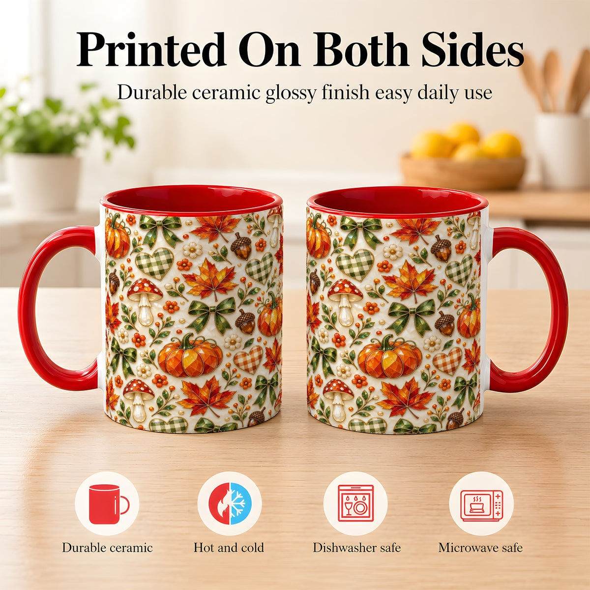 #pl[11oz|Red] Faceted Fall Coffee Mug, Pumpkin Maple Mug, Ceramic Cup