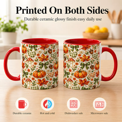 #pl[11oz|Red] Faceted Fall Coffee Mug, Pumpkin Maple Mug, Ceramic Cup
