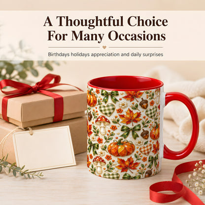 #pl[11oz|Red] Faceted Fall Coffee Mug, Pumpkin Maple Mug, Ceramic Cup