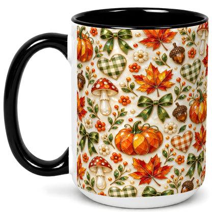 #pl[15oz|Black] Faceted Fall Coffee Mug, Pumpkin Maple Mug, Ceramic Cup