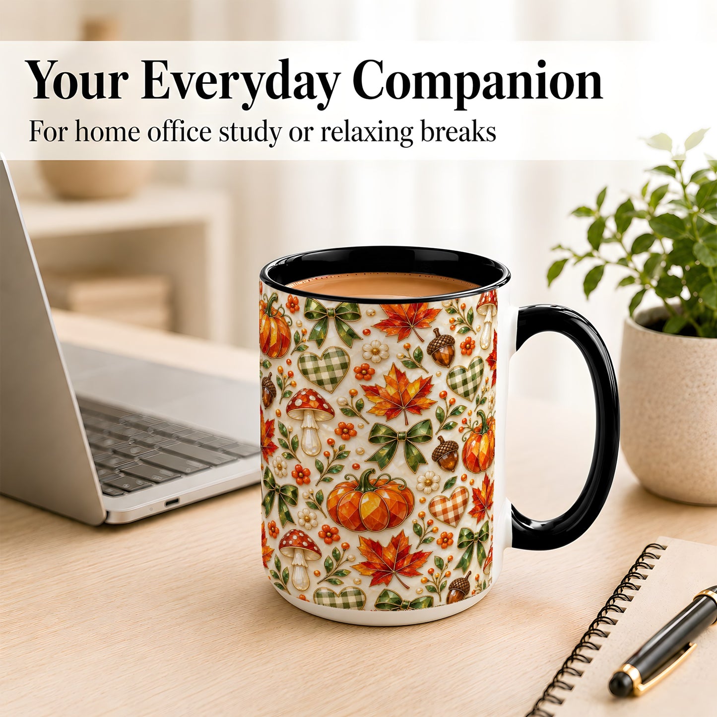 #pl[15oz|Black] Faceted Fall Coffee Mug, Pumpkin Maple Mug, Ceramic Cup