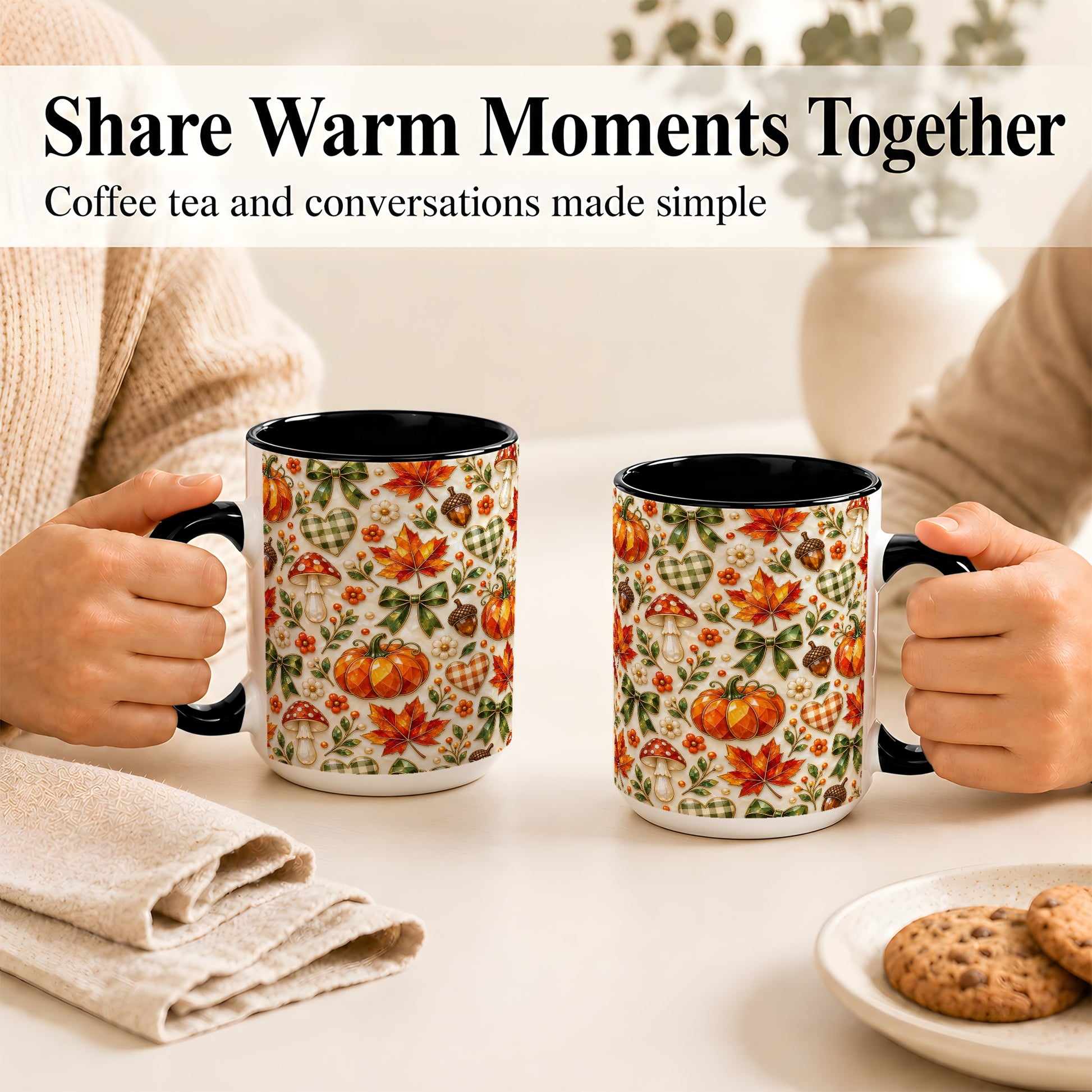 #pl[15oz|Black] Faceted Fall Coffee Mug, Pumpkin Maple Mug, Ceramic Cup