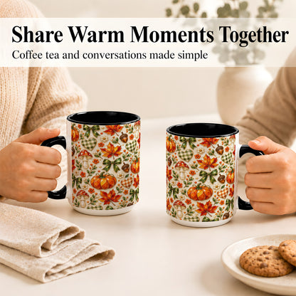 #pl[15oz|Black] Faceted Fall Coffee Mug, Pumpkin Maple Mug, Ceramic Cup