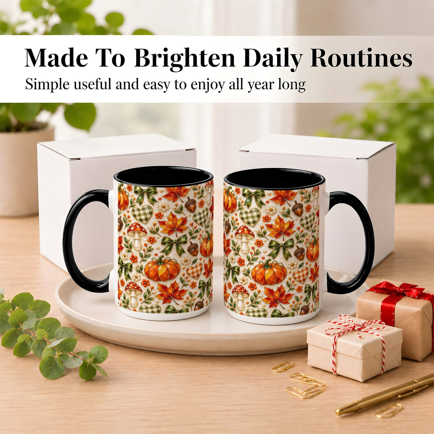 #pl[15oz|Black] Faceted Fall Coffee Mug, Pumpkin Maple Mug, Ceramic Cup