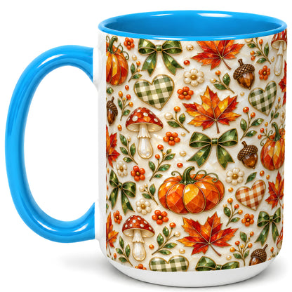 #pl[15oz|Blue] Faceted Fall Coffee Mug, Pumpkin Maple Mug, Ceramic Cup