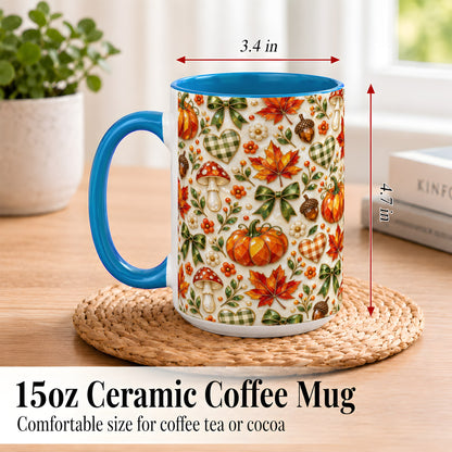 #pl[15oz|Blue] Faceted Fall Coffee Mug, Pumpkin Maple Mug, Ceramic Cup