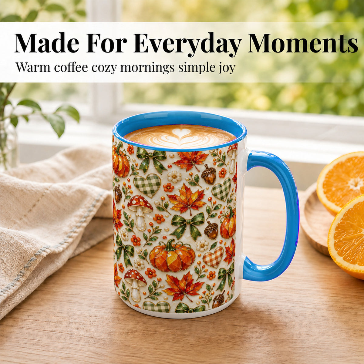 #pl[15oz|Blue] Faceted Fall Coffee Mug, Pumpkin Maple Mug, Ceramic Cup