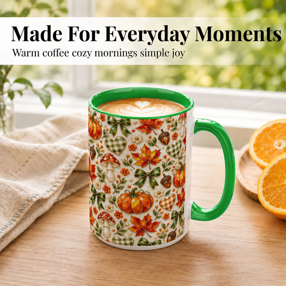 #pl[15oz|Green] Faceted Fall Coffee Mug, Pumpkin Maple Mug, Ceramic Cup