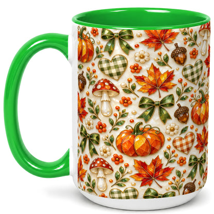 #pl[15oz|Green] Faceted Fall Coffee Mug, Pumpkin Maple Mug, Ceramic Cup