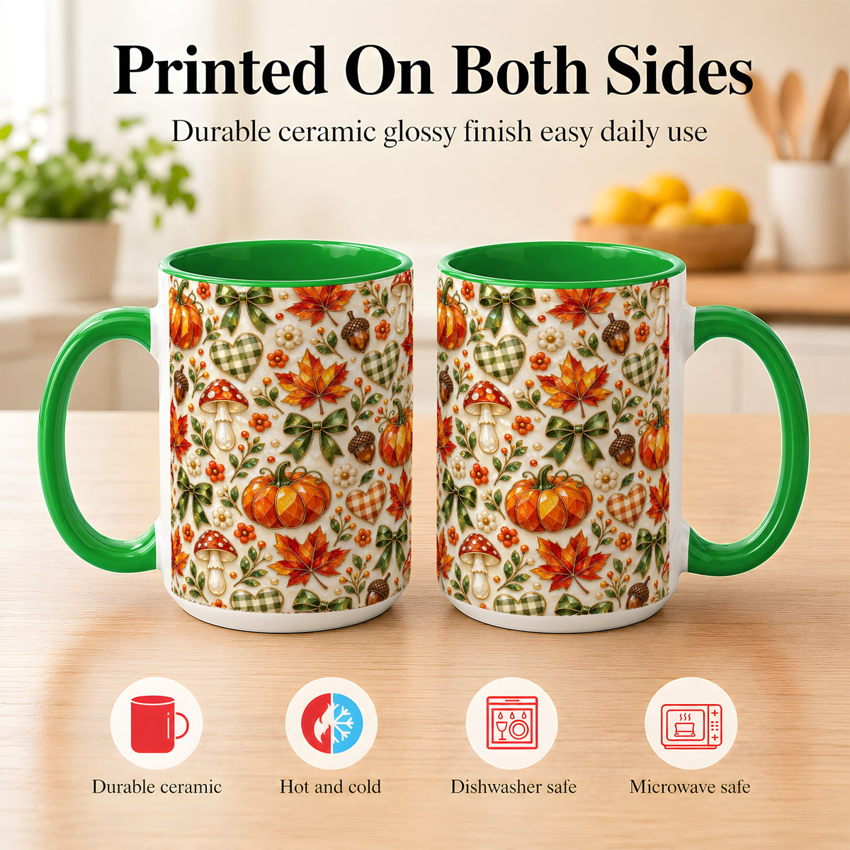 #pl[15oz|Green] Faceted Fall Coffee Mug, Pumpkin Maple Mug, Ceramic Cup
