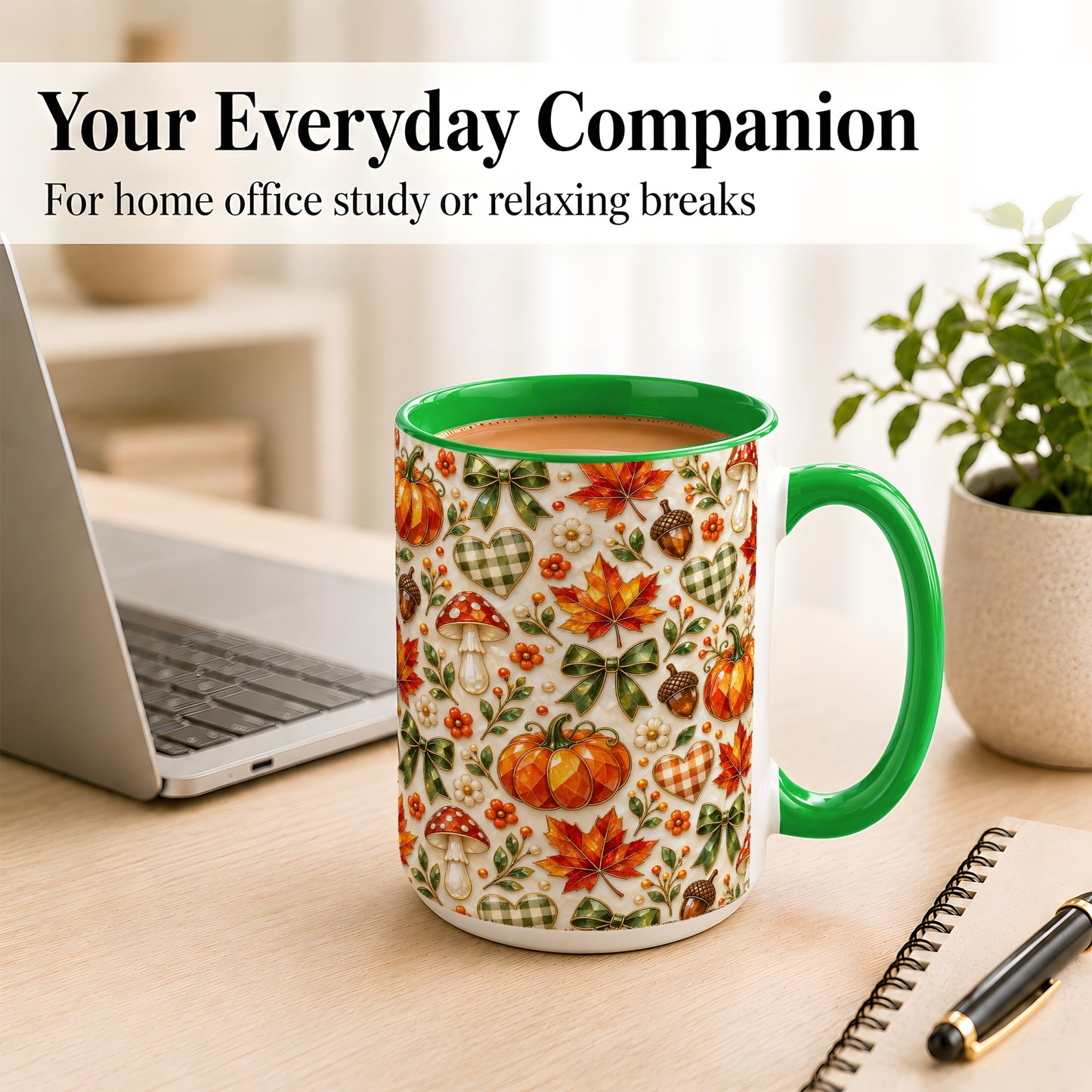 #pl[15oz|Green] Faceted Fall Coffee Mug, Pumpkin Maple Mug, Ceramic Cup