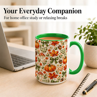 #pl[15oz|Green] Faceted Fall Coffee Mug, Pumpkin Maple Mug, Ceramic Cup