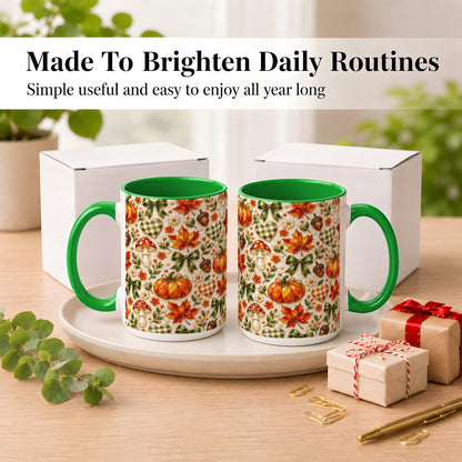 #pl[15oz|Green] Faceted Fall Coffee Mug, Pumpkin Maple Mug, Ceramic Cup