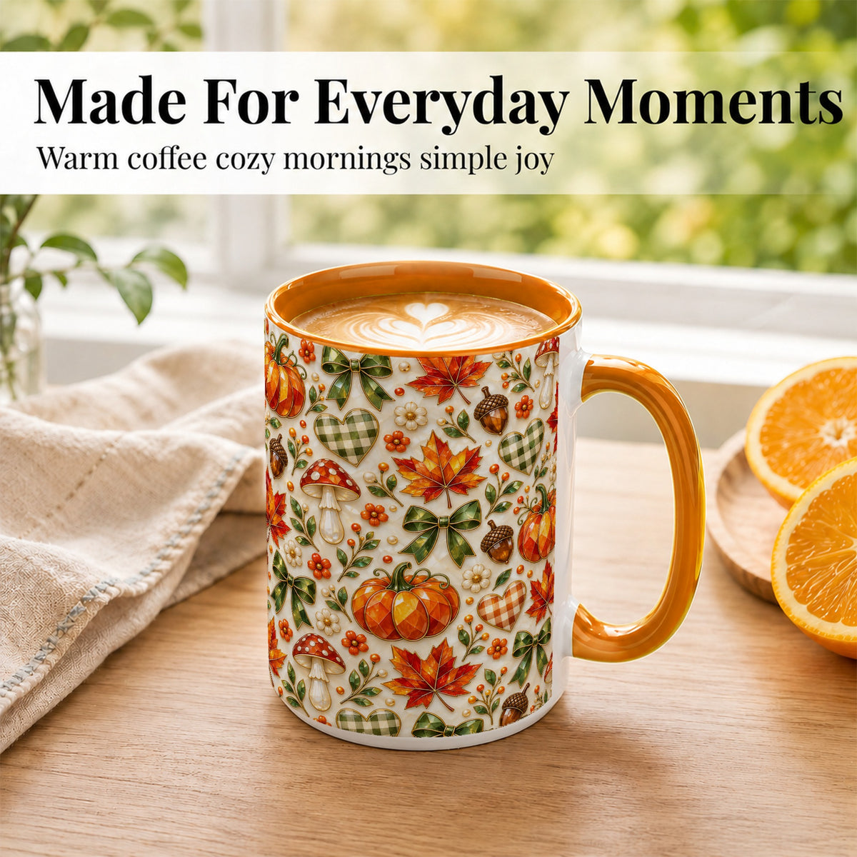 #pl[15oz|Orange] Faceted Fall Coffee Mug, Pumpkin Maple Mug, Ceramic Cup