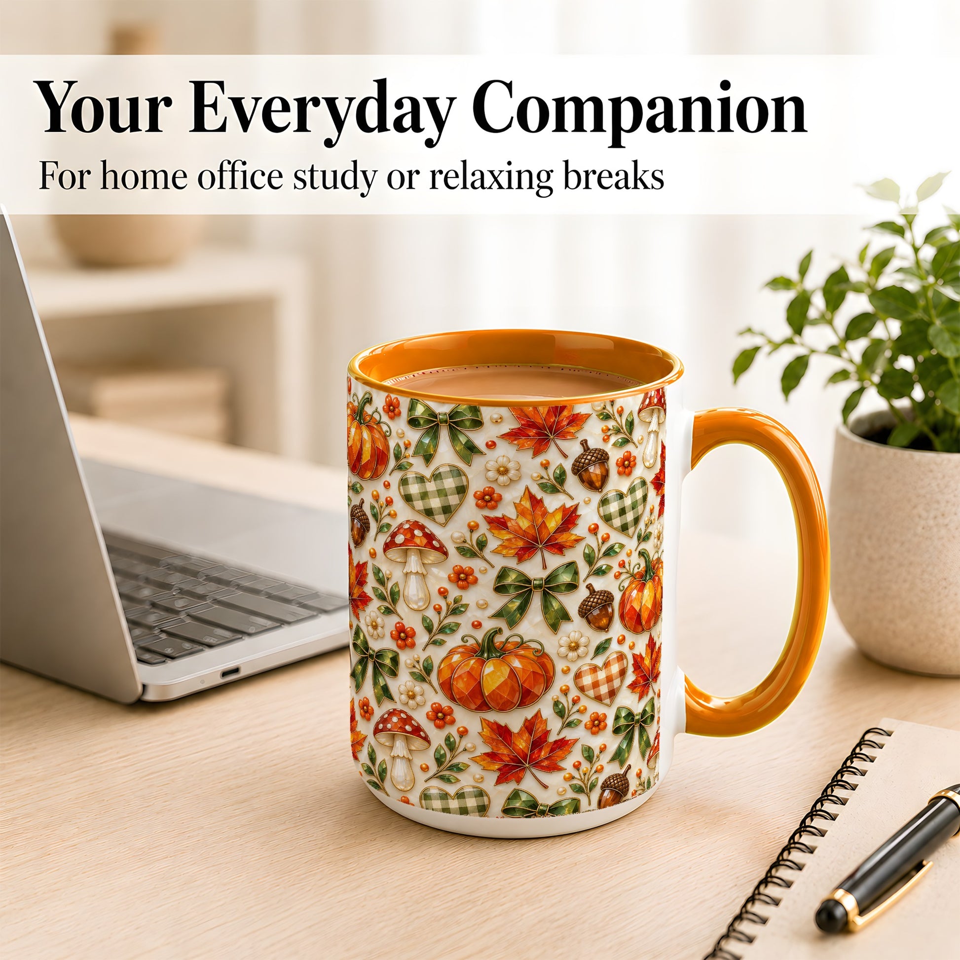 #pl[15oz|Orange] Faceted Fall Coffee Mug, Pumpkin Maple Mug, Ceramic Cup