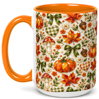 #pl[15oz|Orange] Faceted Fall Coffee Mug, Pumpkin Maple Mug, Ceramic Cup