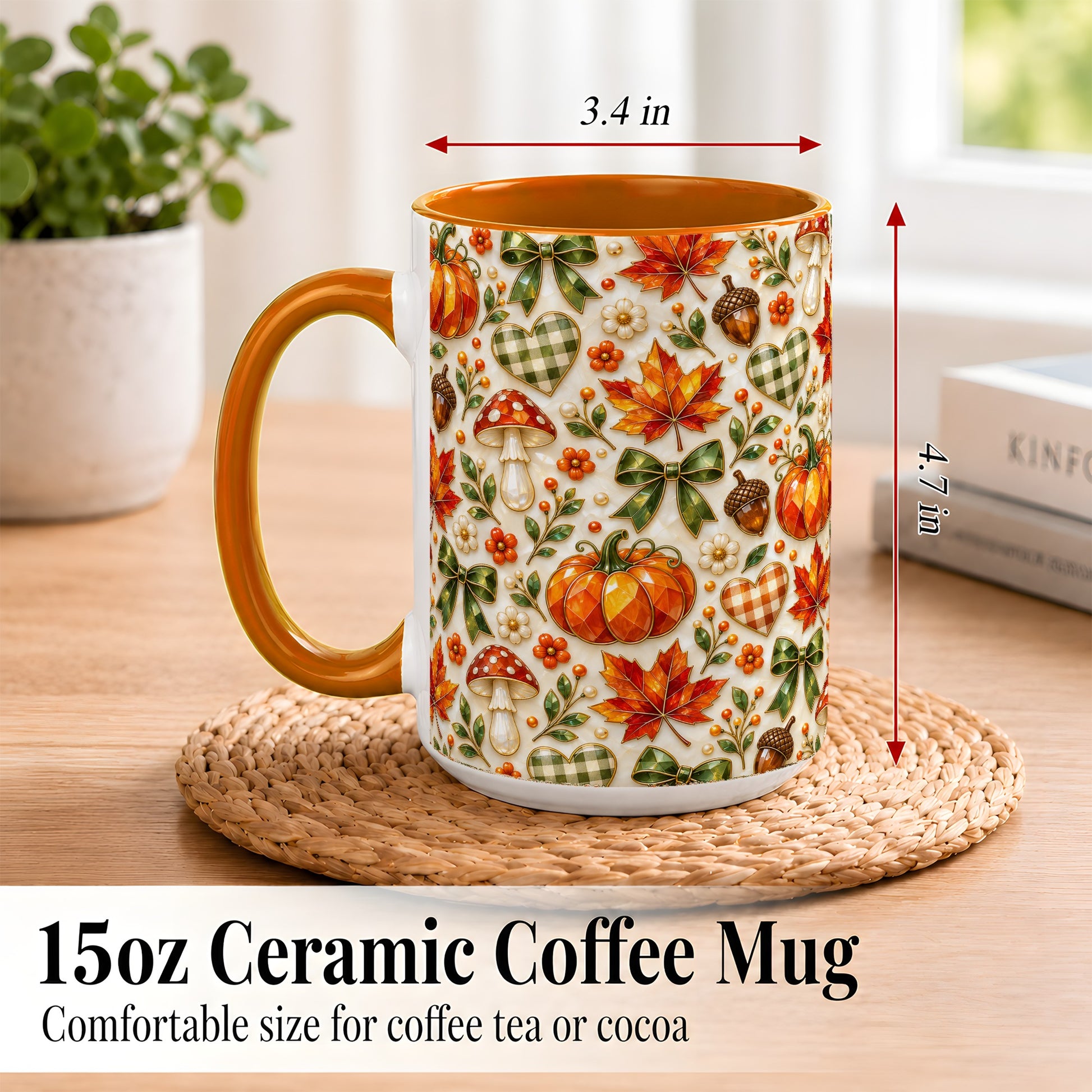 #pl[15oz|Orange] Faceted Fall Coffee Mug, Pumpkin Maple Mug, Ceramic Cup