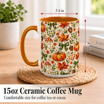 #pl[15oz|Orange] Faceted Fall Coffee Mug, Pumpkin Maple Mug, Ceramic Cup