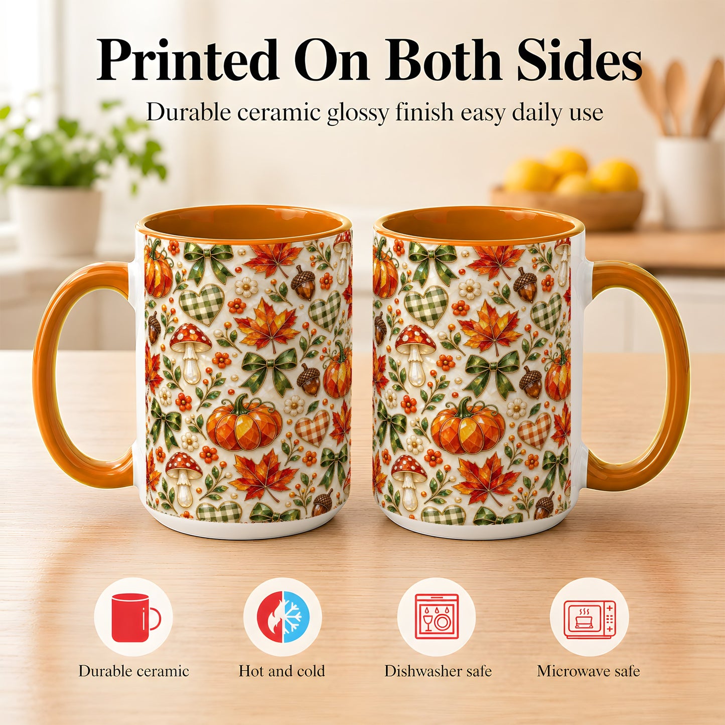 #pl[15oz|Orange] Faceted Fall Coffee Mug, Pumpkin Maple Mug, Ceramic Cup