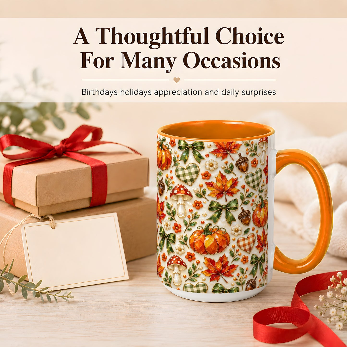 #pl[15oz|Orange] Faceted Fall Coffee Mug, Pumpkin Maple Mug, Ceramic Cup