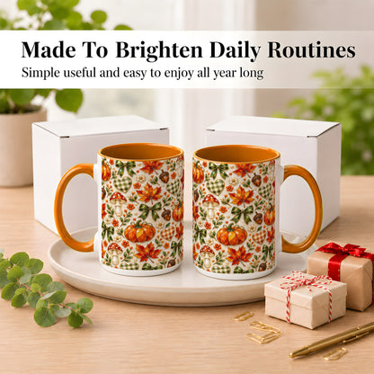 #pl[15oz|Orange] Faceted Fall Coffee Mug, Pumpkin Maple Mug, Ceramic Cup