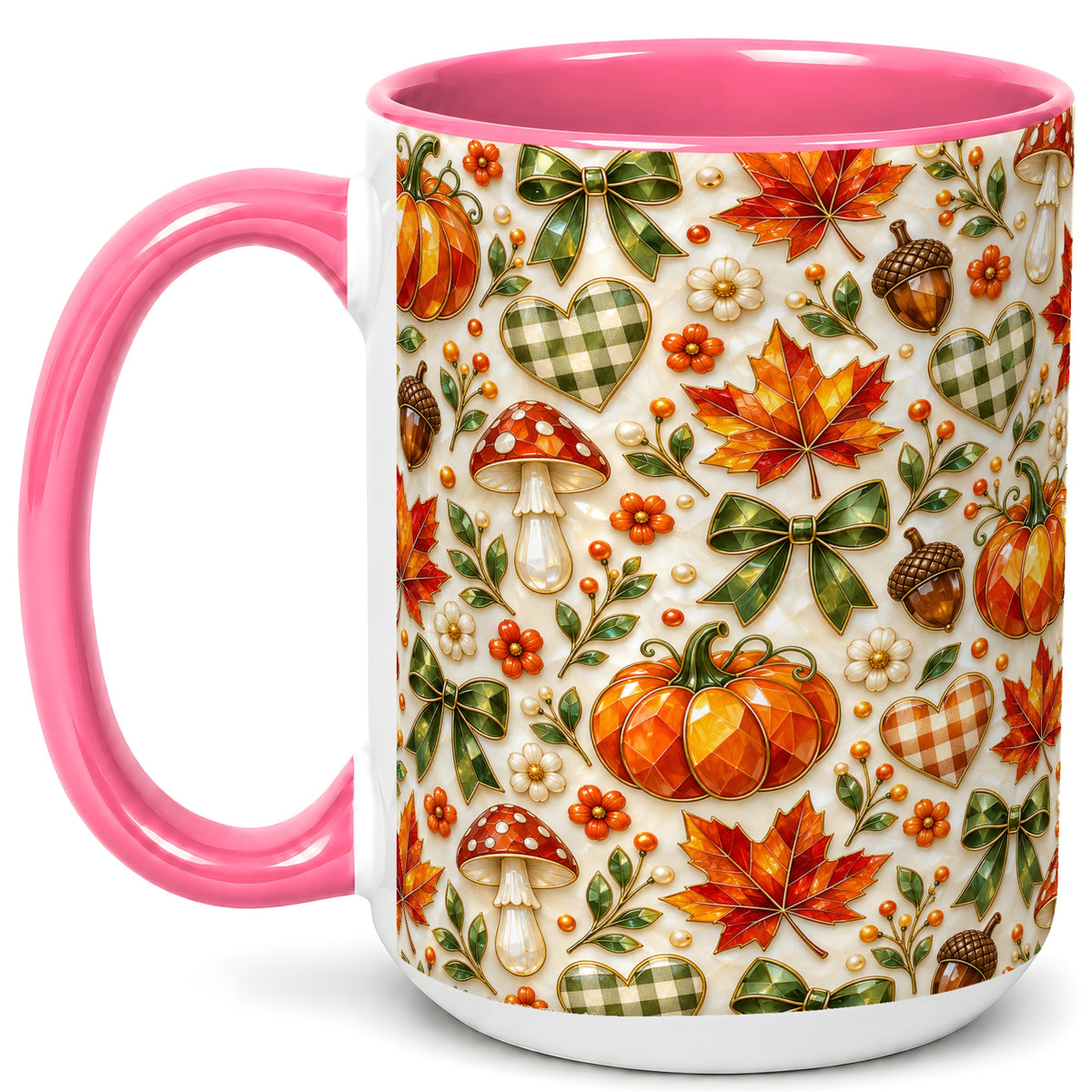#pl[15oz|Pink] Faceted Fall Coffee Mug, Pumpkin Maple Mug, Ceramic Cup