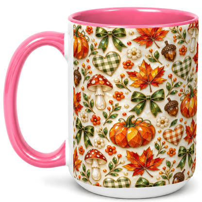 #pl[15oz|Pink] Faceted Fall Coffee Mug, Pumpkin Maple Mug, Ceramic Cup