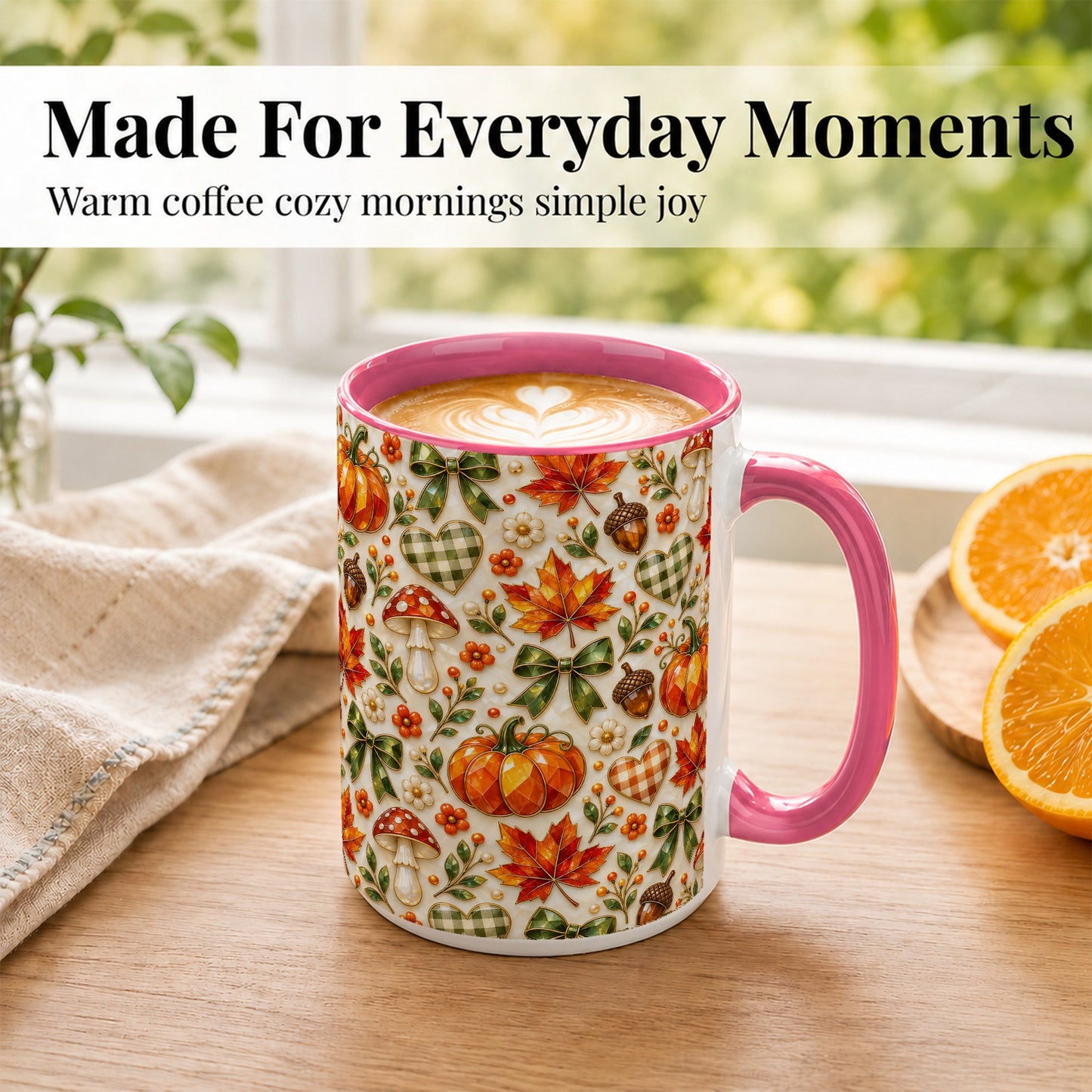 #pl[15oz|Pink] Faceted Fall Coffee Mug, Pumpkin Maple Mug, Ceramic Cup
