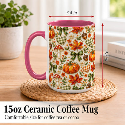 #pl[15oz|Pink] Faceted Fall Coffee Mug, Pumpkin Maple Mug, Ceramic Cup