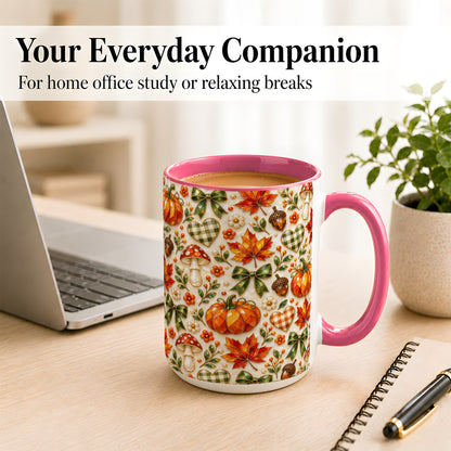 #pl[15oz|Pink] Faceted Fall Coffee Mug, Pumpkin Maple Mug, Ceramic Cup