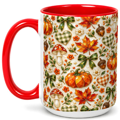 #pl[15oz|Red] Faceted Fall Coffee Mug, Pumpkin Maple Mug, Ceramic Cup