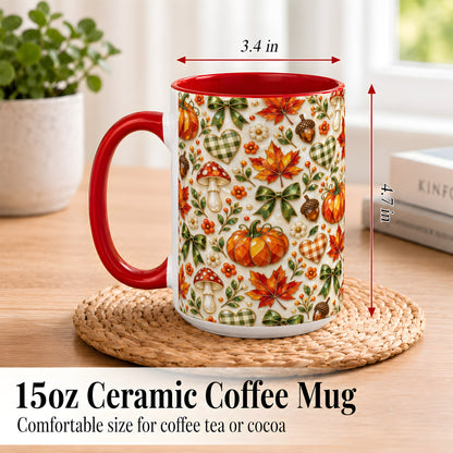 #pl[15oz|Red] Faceted Fall Coffee Mug, Pumpkin Maple Mug, Ceramic Cup