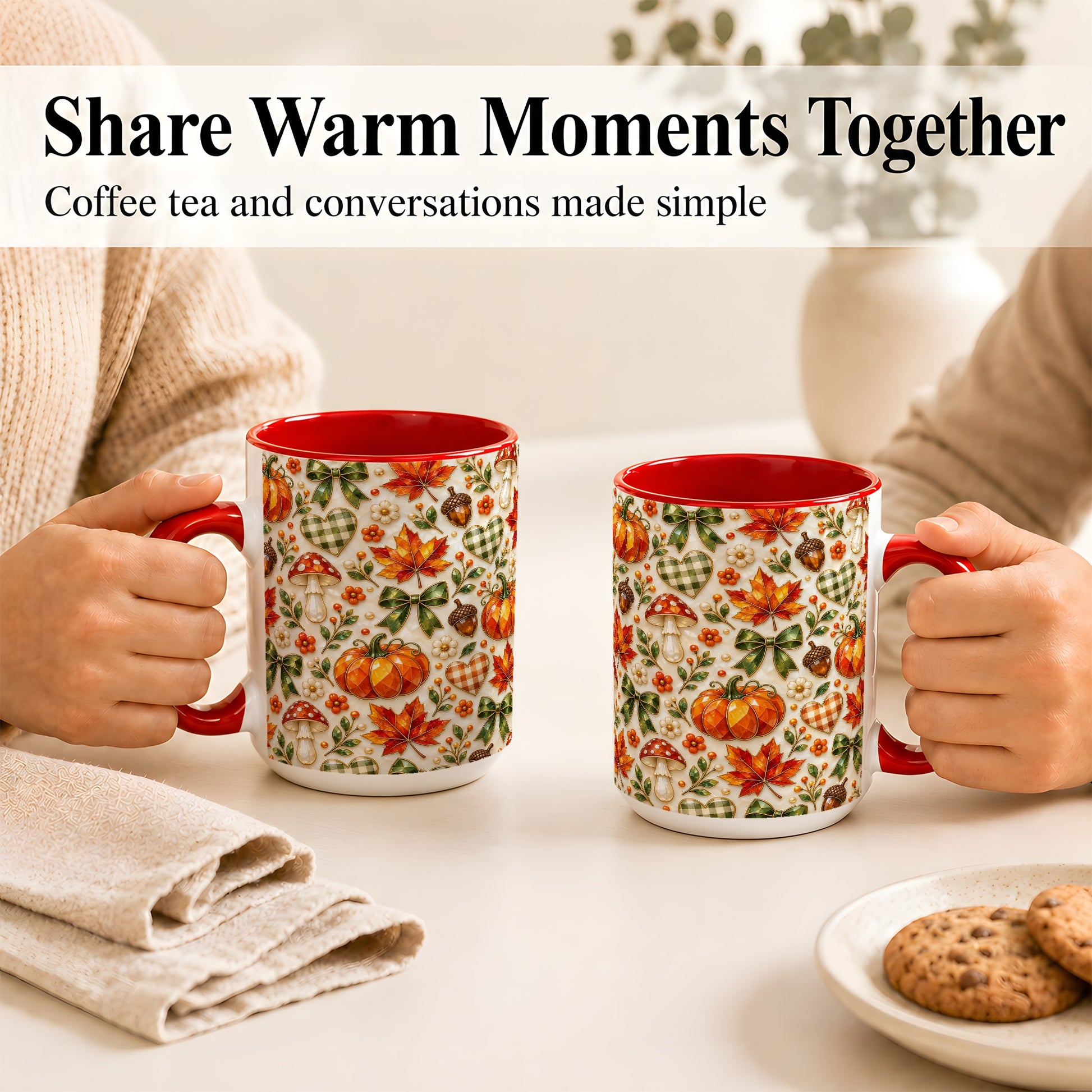 #pl[15oz|Red] Faceted Fall Coffee Mug, Pumpkin Maple Mug, Ceramic Cup