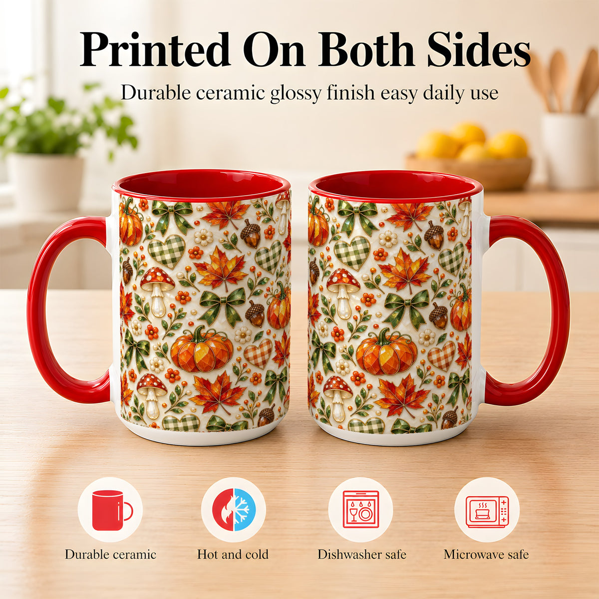 #pl[15oz|Red] Faceted Fall Coffee Mug, Pumpkin Maple Mug, Ceramic Cup