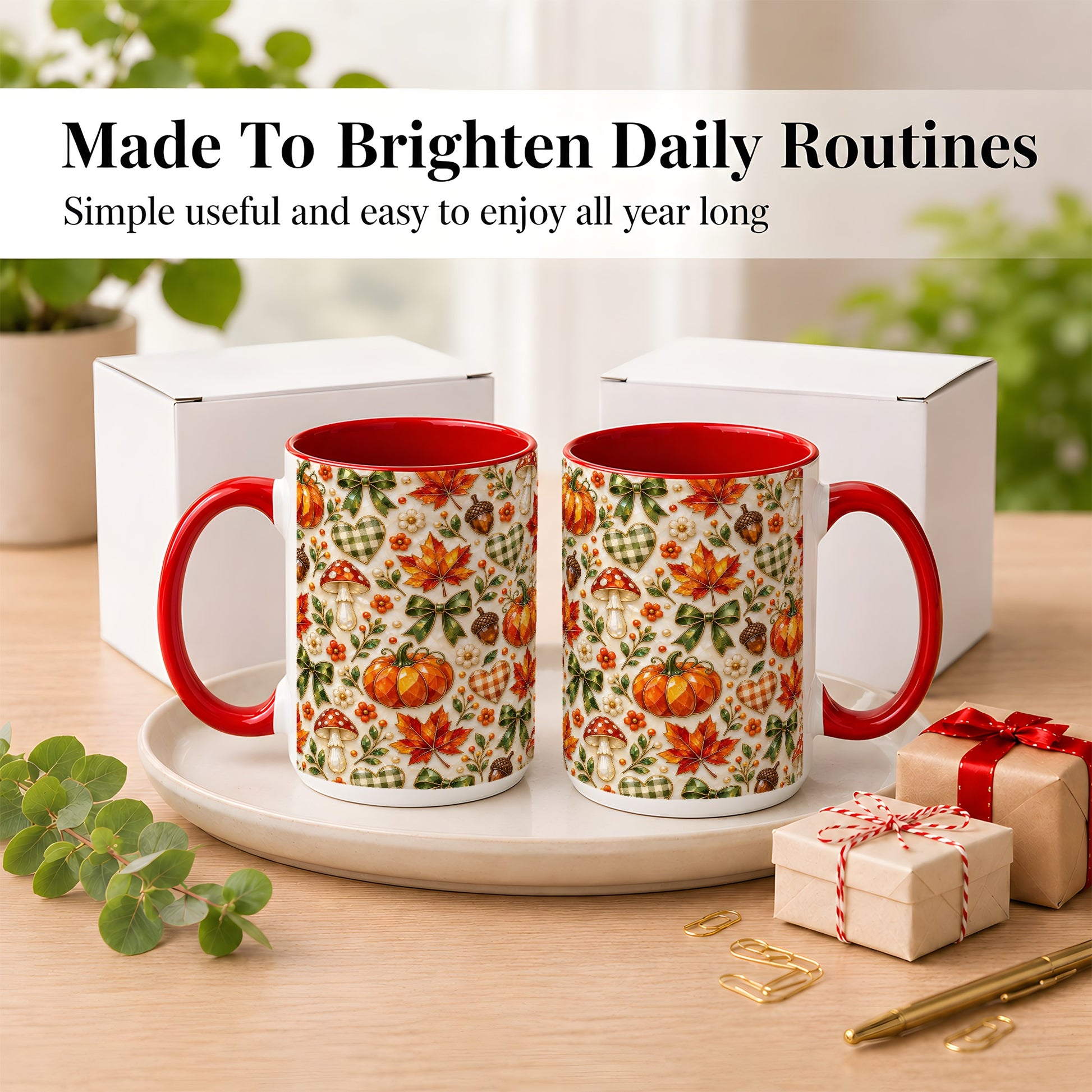 #pl[15oz|Red] Faceted Fall Coffee Mug, Pumpkin Maple Mug, Ceramic Cup