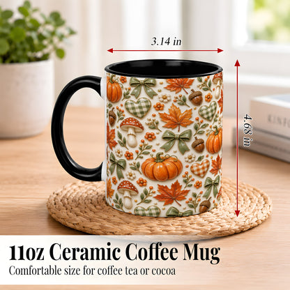 #pl[11oz|Black] Harvest Pumpkin Coffee Mug, Maple Bow Mug, Ceramic Cup