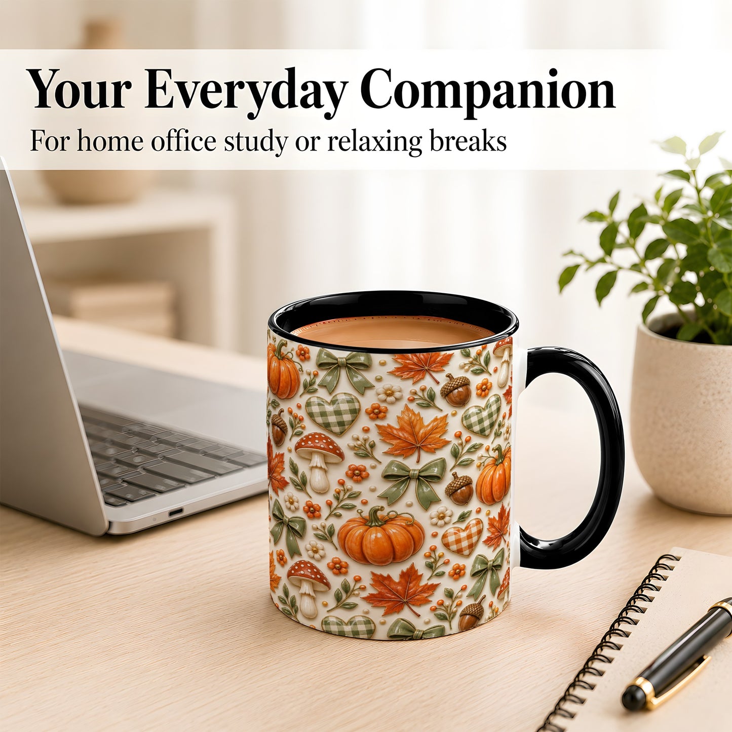 #pl[11oz|Black] Harvest Pumpkin Coffee Mug, Maple Bow Mug, Ceramic Cup