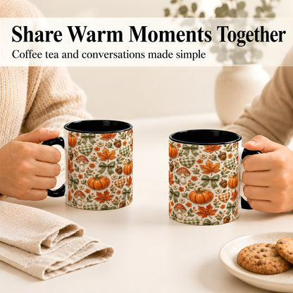 #pl[11oz|Black] Harvest Pumpkin Coffee Mug, Maple Bow Mug, Ceramic Cup