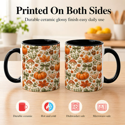 #pl[11oz|Black] Harvest Pumpkin Coffee Mug, Maple Bow Mug, Ceramic Cup