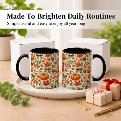 #pl[11oz|Black] Harvest Pumpkin Coffee Mug, Maple Bow Mug, Ceramic Cup